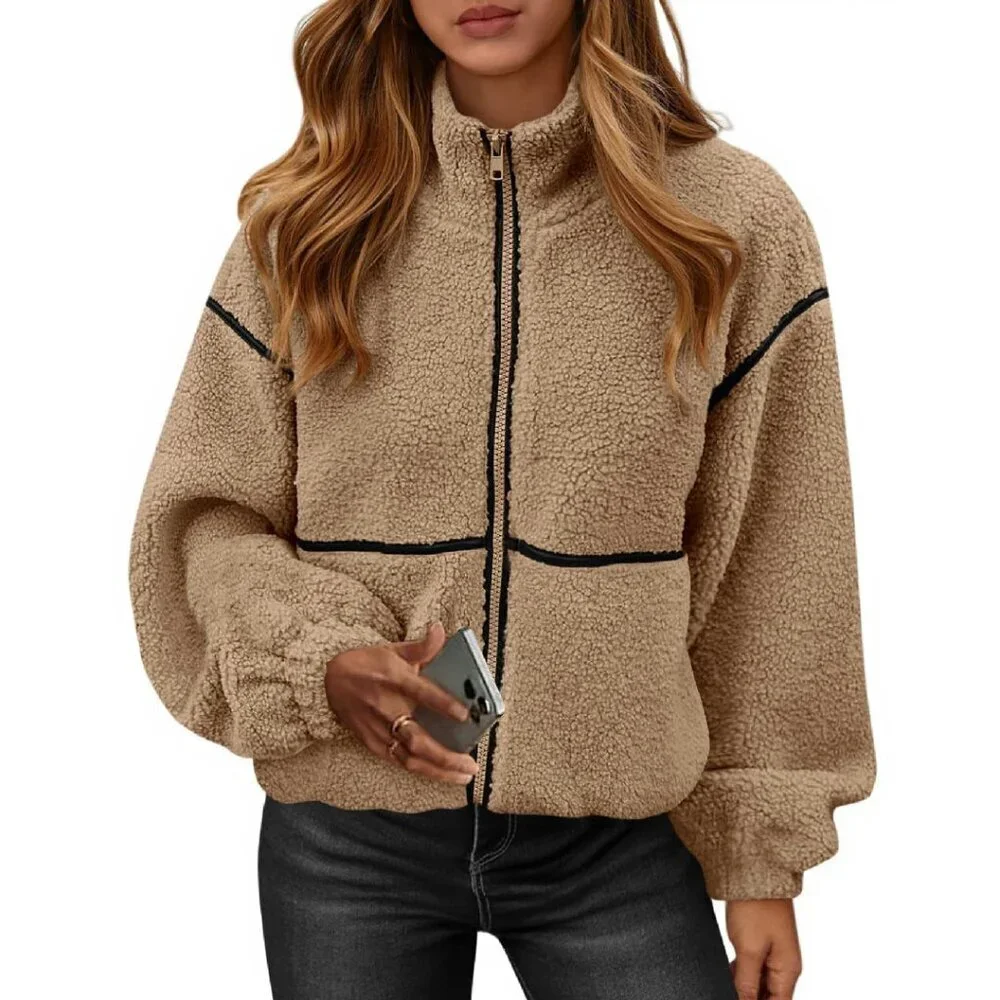Oversized Sherpa Jacket Women's Fleece Zip Up Winter Coat Faux Fur